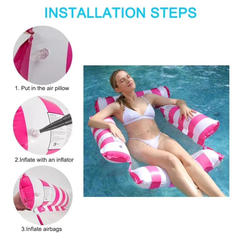 4-tube PVC Inflatable Foldable Floating Row Summer Swimming Pool Water Hammock(Straight Striped Rose Red)