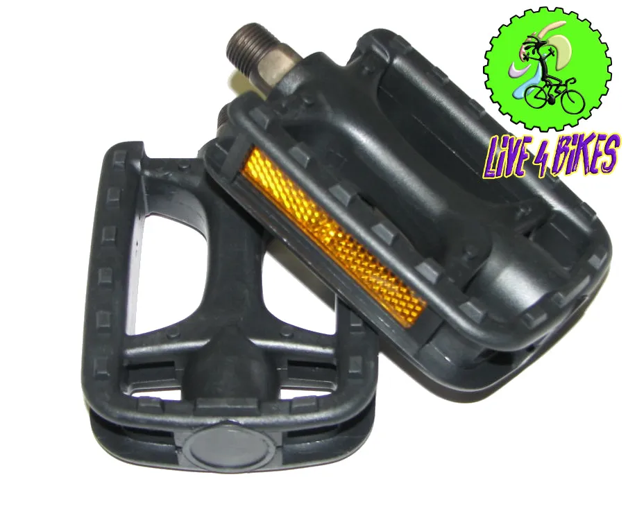 9/16" replacement  Plastic Pedals 9/16 black -Live 4 Bikes