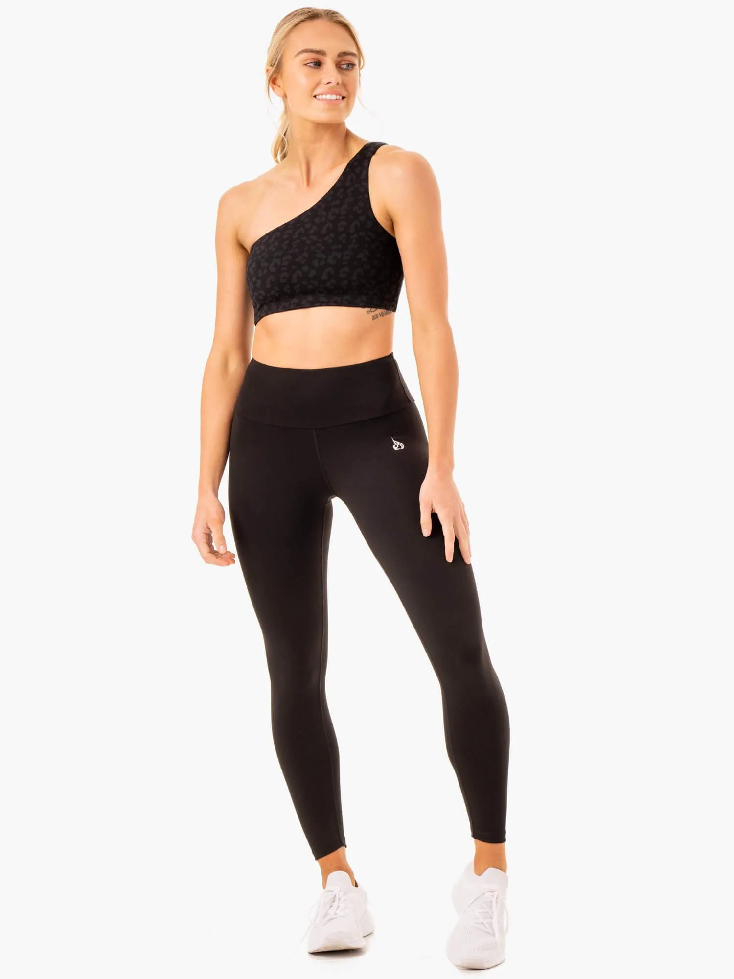 Adapt One Shoulder Sports Bra - Black Leopard