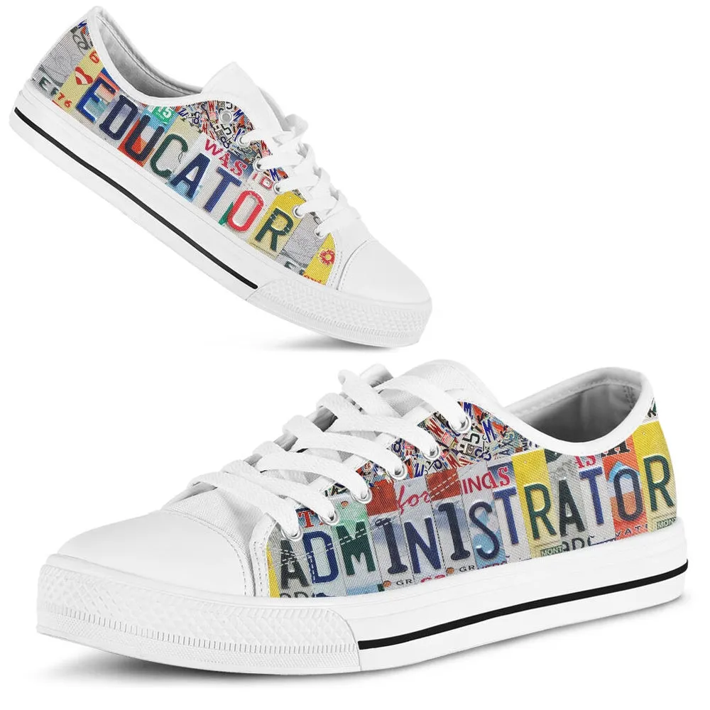 Administrator Educator License Plates Low Top Shoes License Plate Shoes for Mens, Teacher Shoes, Low Top Sneakers