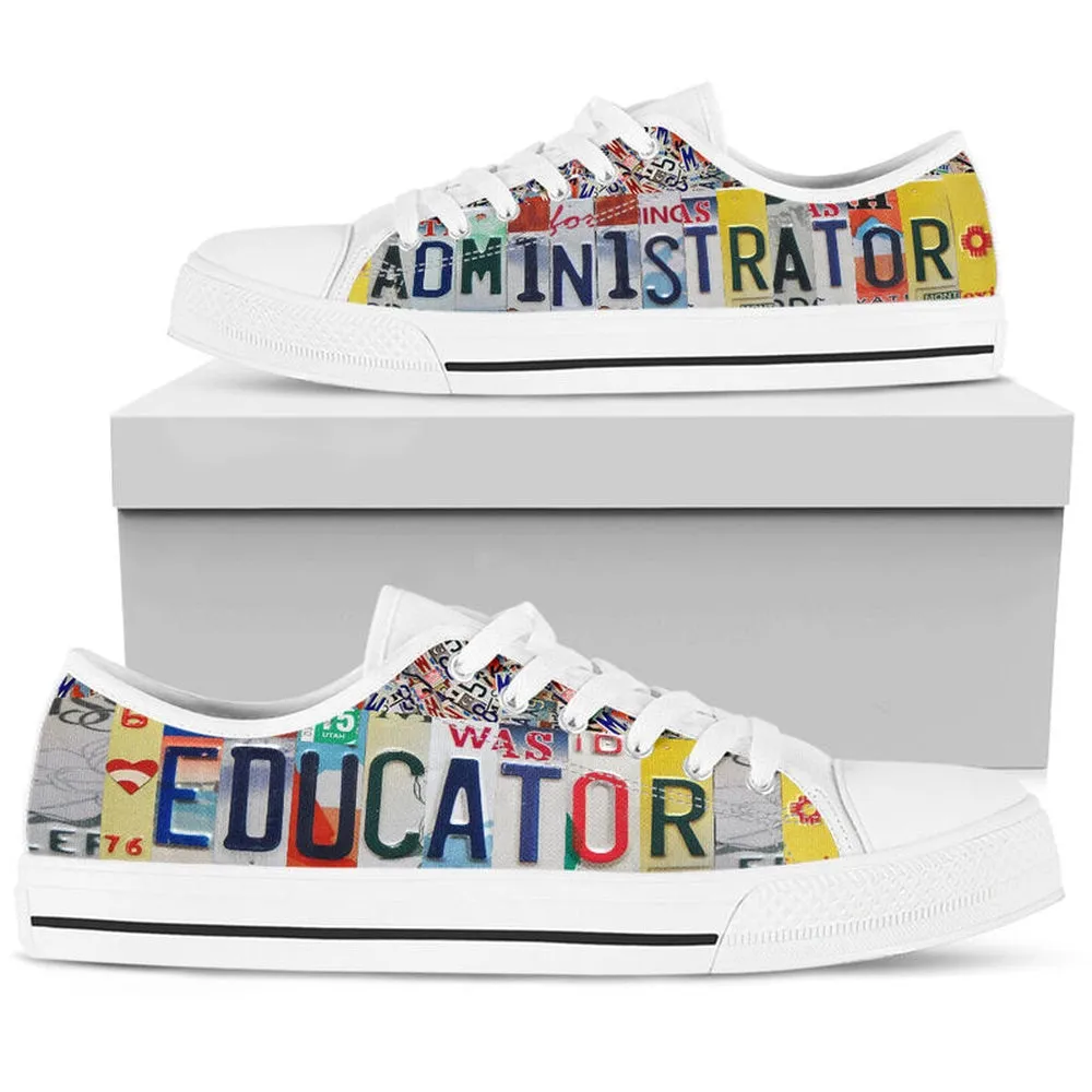 Administrator Educator License Plates Low Top Shoes License Plate Shoes for Mens, Teacher Shoes, Low Top Sneakers