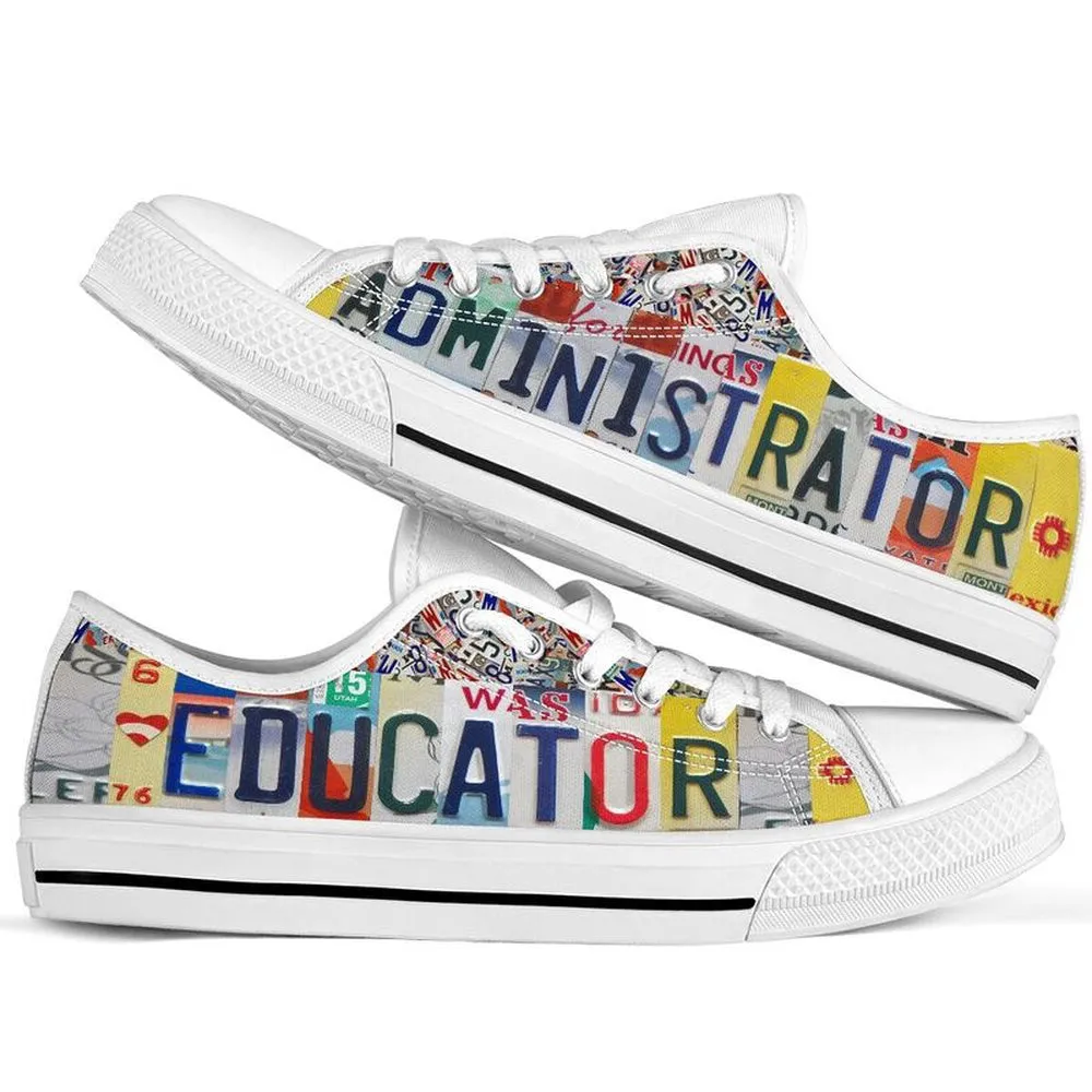 Administrator Educator License Plates Low Top Shoes License Plate Shoes for Mens, Teacher Shoes, Low Top Sneakers