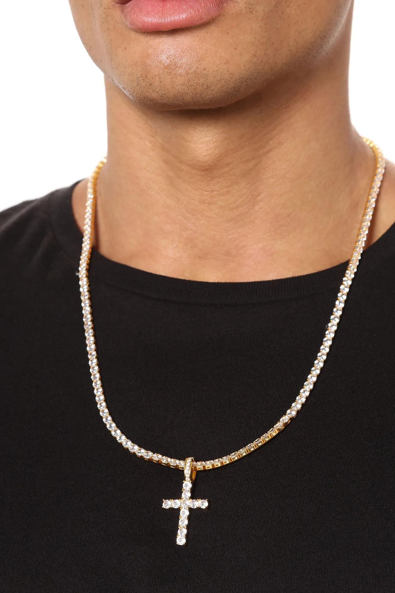 All Bling Cross Chain Necklace - Gold