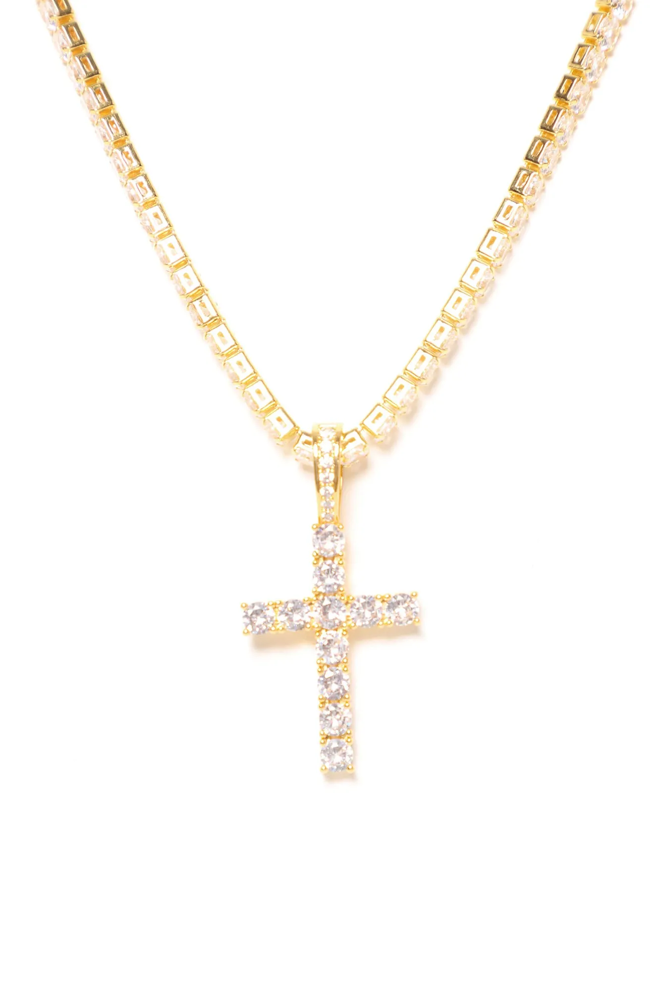 All Bling Cross Chain Necklace - Gold