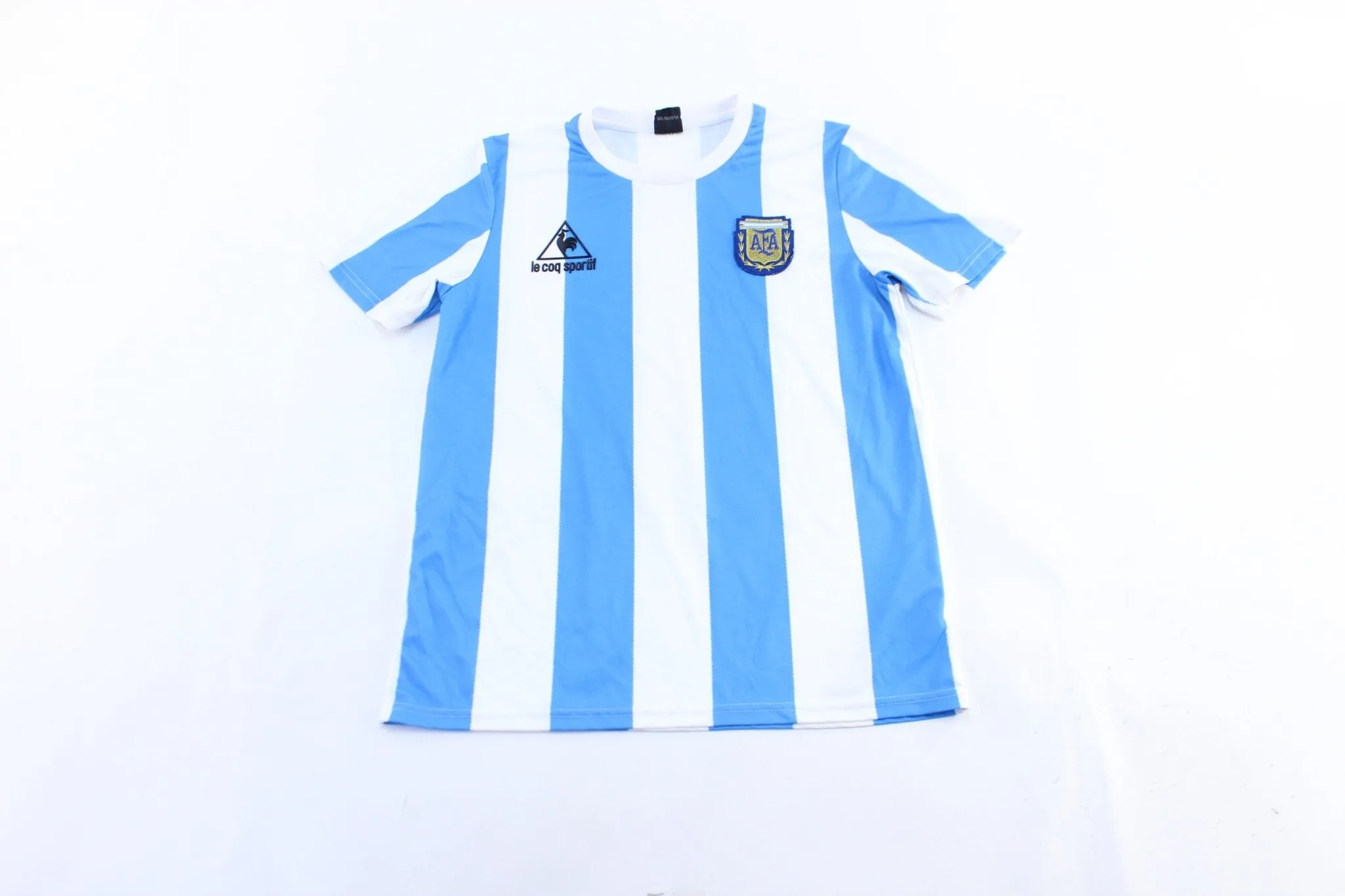 Argentina Embroidered Patch Blue & White Striped Soccer Jersey