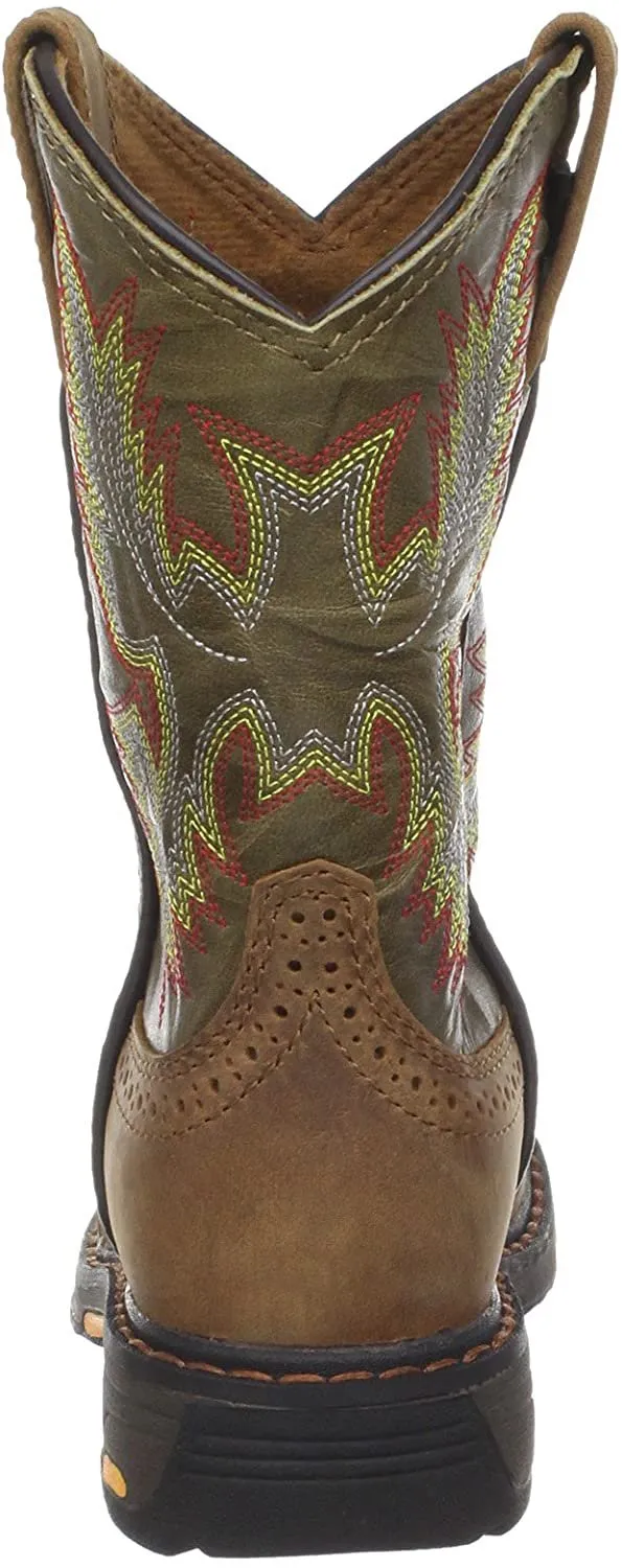 Ariat Youth Workhog Pull on Work Boot, Aged Bark/Army Green