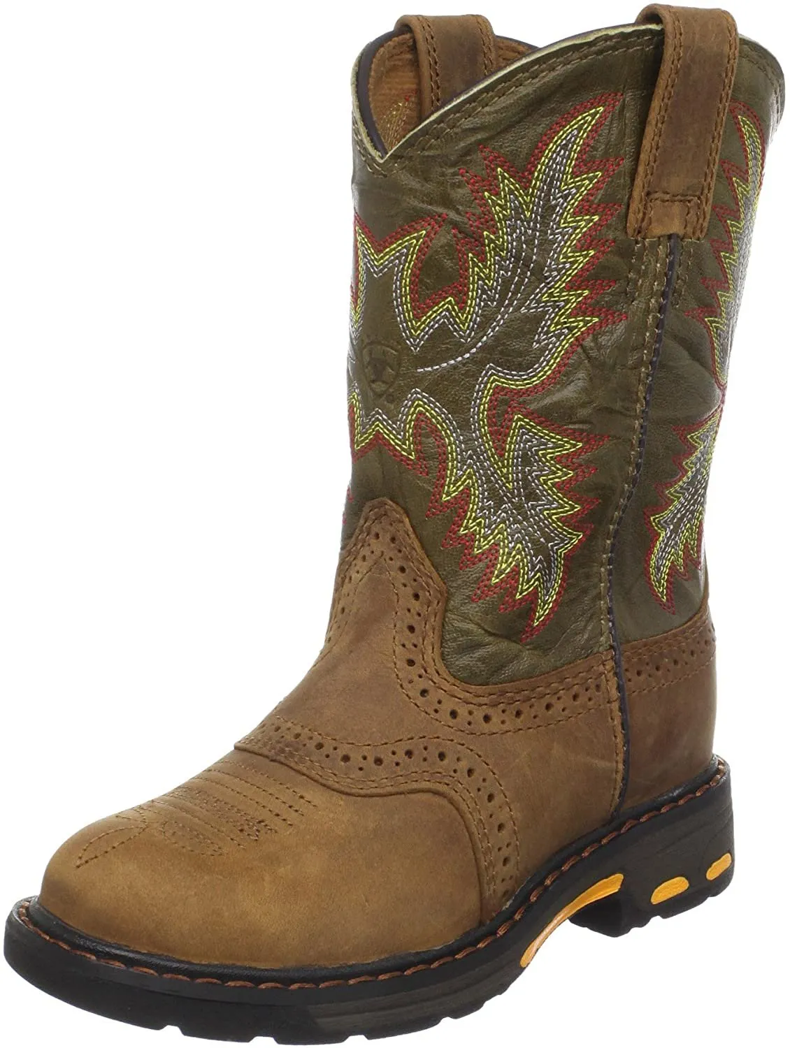 Ariat Youth Workhog Pull on Work Boot, Aged Bark/Army Green