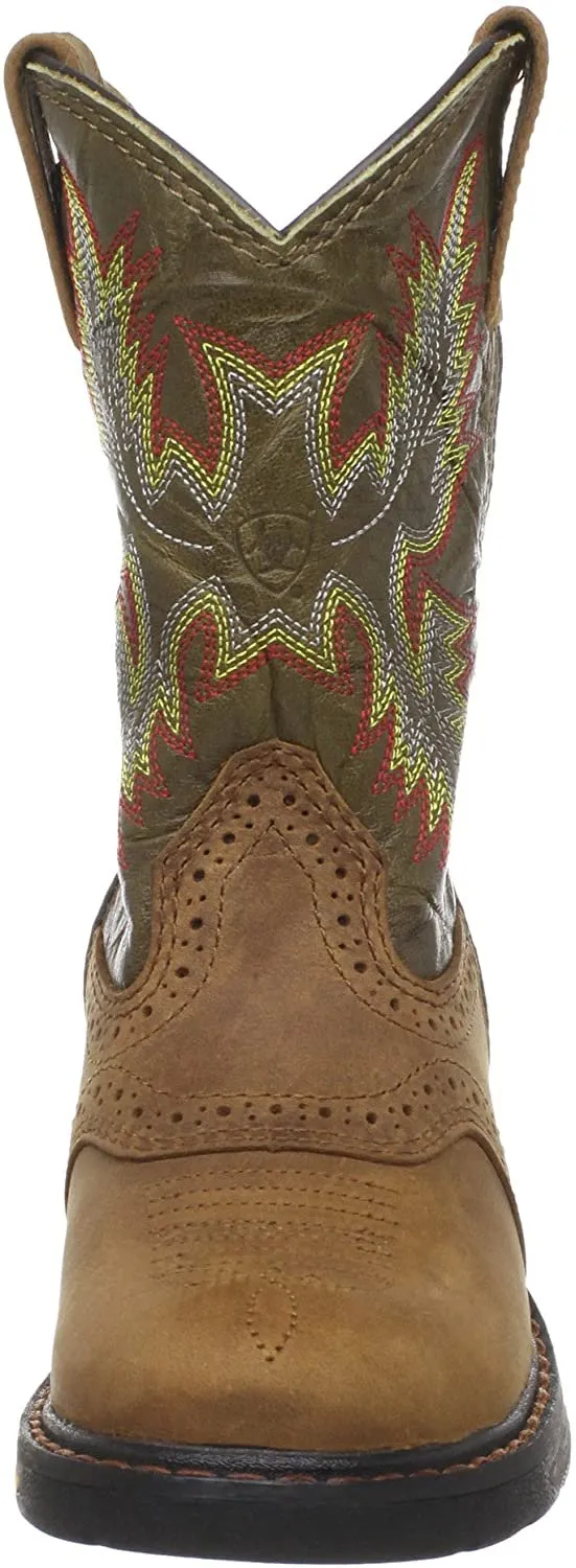 Ariat Youth Workhog Pull on Work Boot, Aged Bark/Army Green