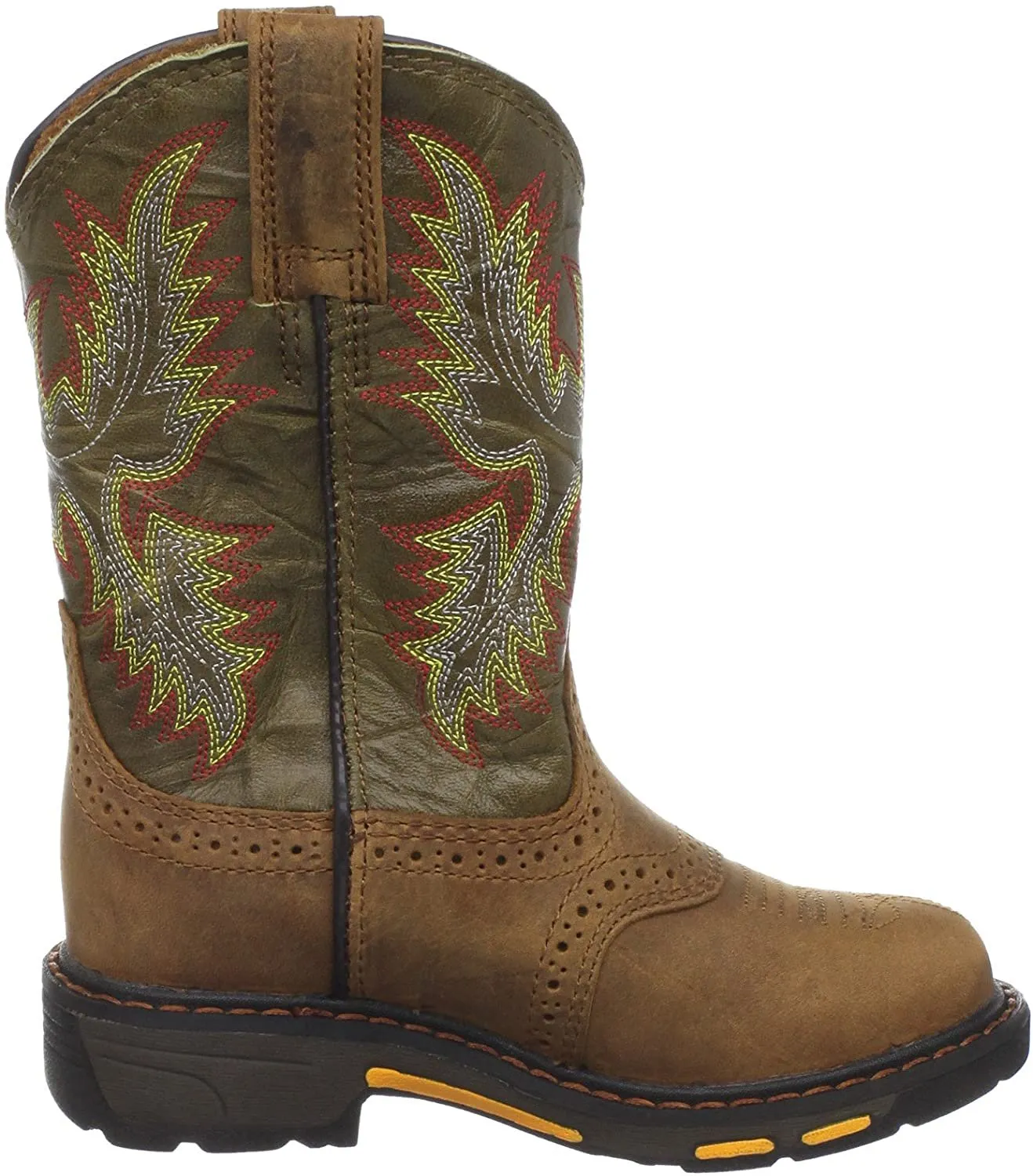 Ariat Youth Workhog Pull on Work Boot, Aged Bark/Army Green