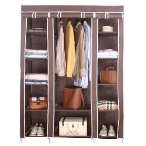 AROME PUR Fabric Canvas Wardrobe Organizers Clothes Rail Shelves Storage Closet Triple (Brown)