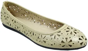 babe ladies ballerina shoes - beige w/floral detail Case of 18