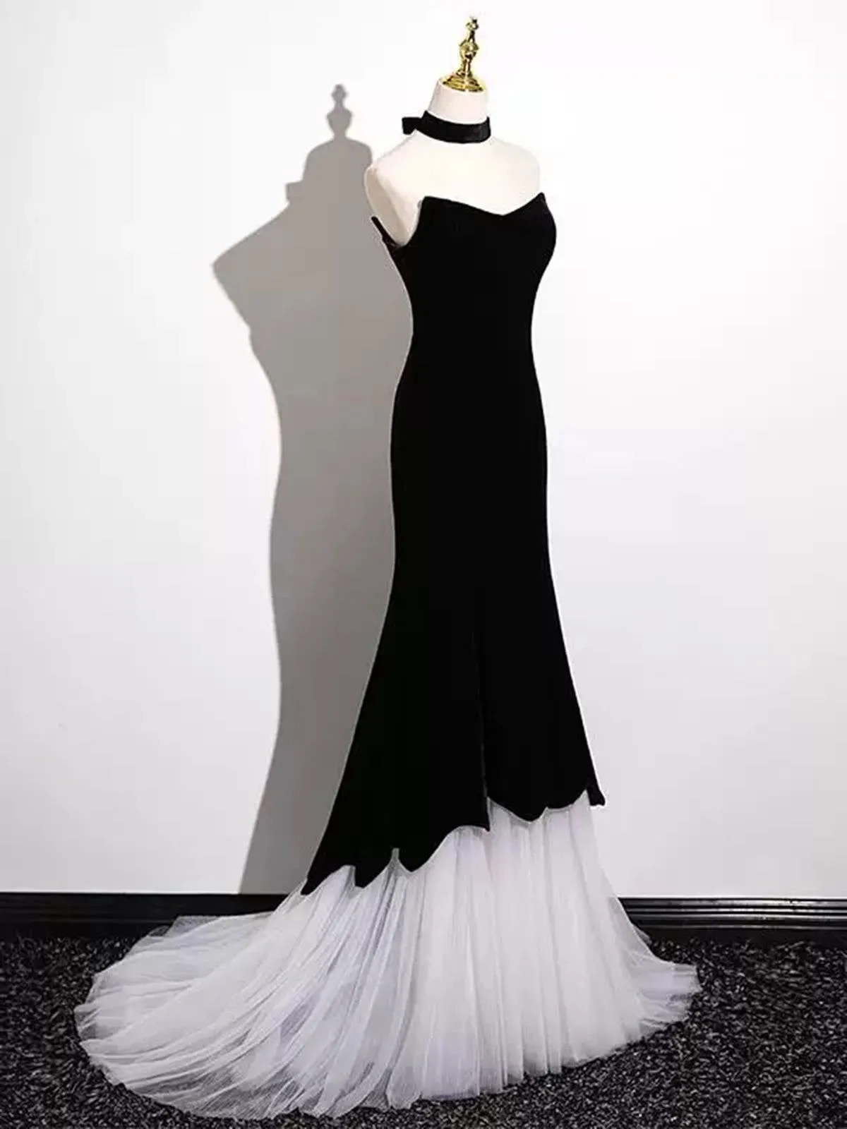 Black and White Mermaid Long Formal Dress Evening Dress, Black and White Prom Dress