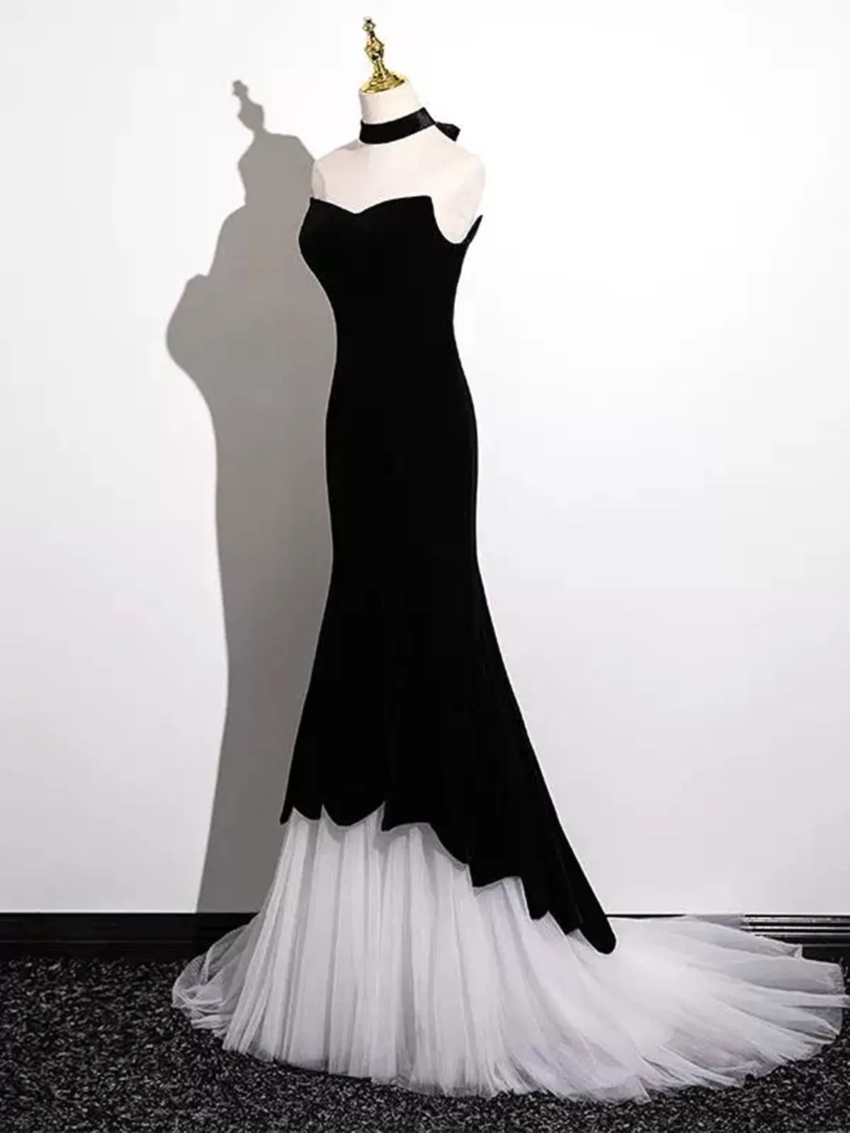 Black and White Mermaid Long Formal Dress Evening Dress, Black and White Prom Dress