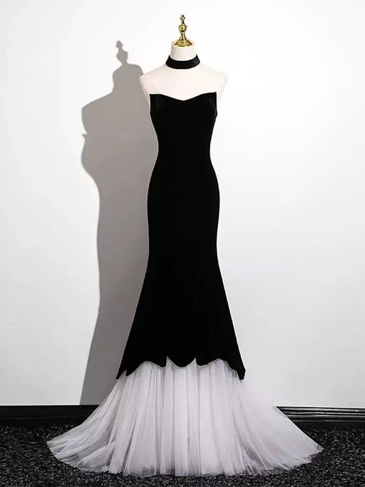 Black and White Mermaid Long Formal Dress Evening Dress, Black and White Prom Dress