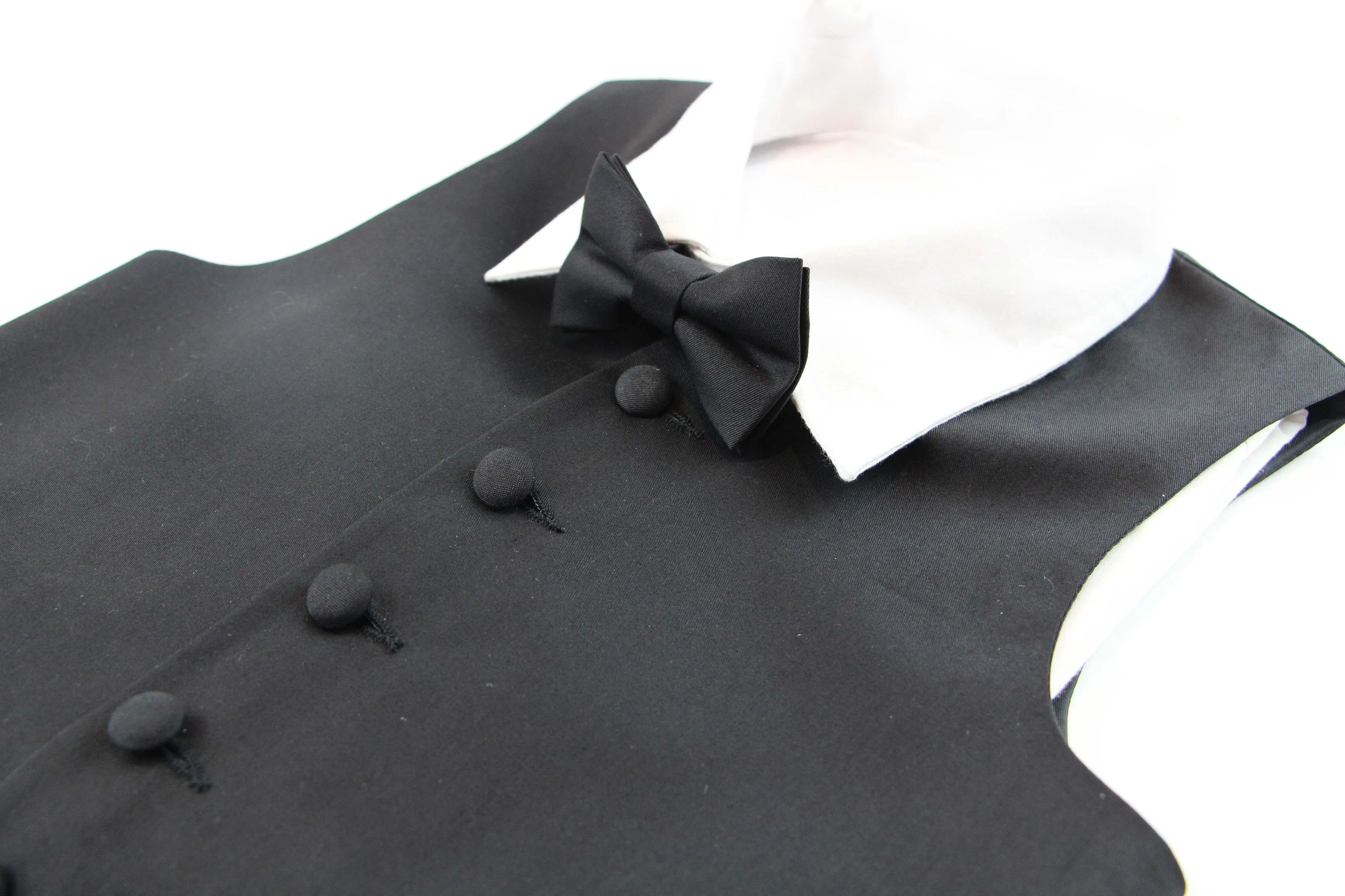 Black Boys Junior Cotton Vest Adjustable Waistcoast & Matching Bow Tie Set