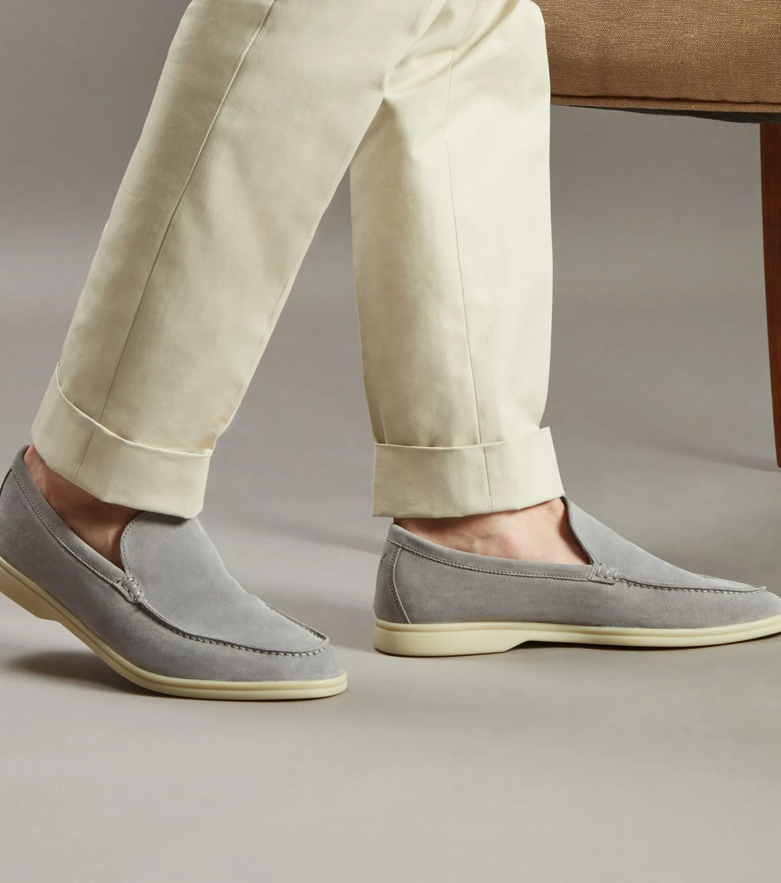 Brabion Unlined Capri Suede Loafer – Light Grey