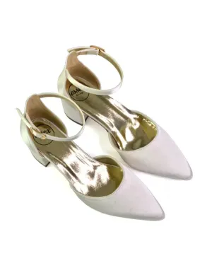 Bronte Pointed Toe Strappy Mid Block Heel Sandal Court Shoes in Ivory