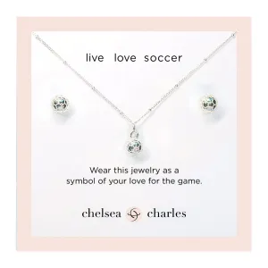 CC Sport Silver Soccer Necklace and Earrings Gift Set for Little Girls & Tweens