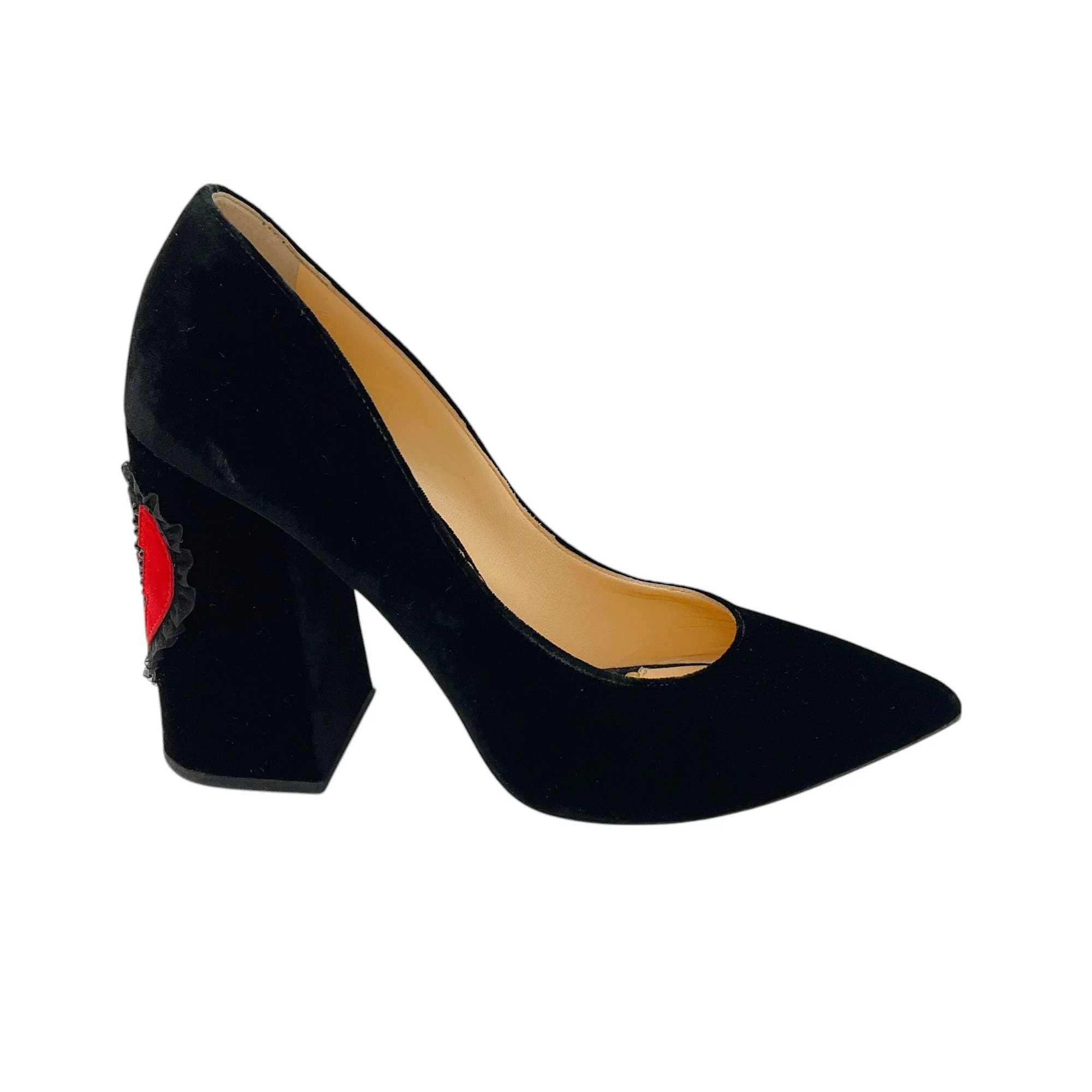 Charlotte Olympia Black / Red Heart Velvet Pumps