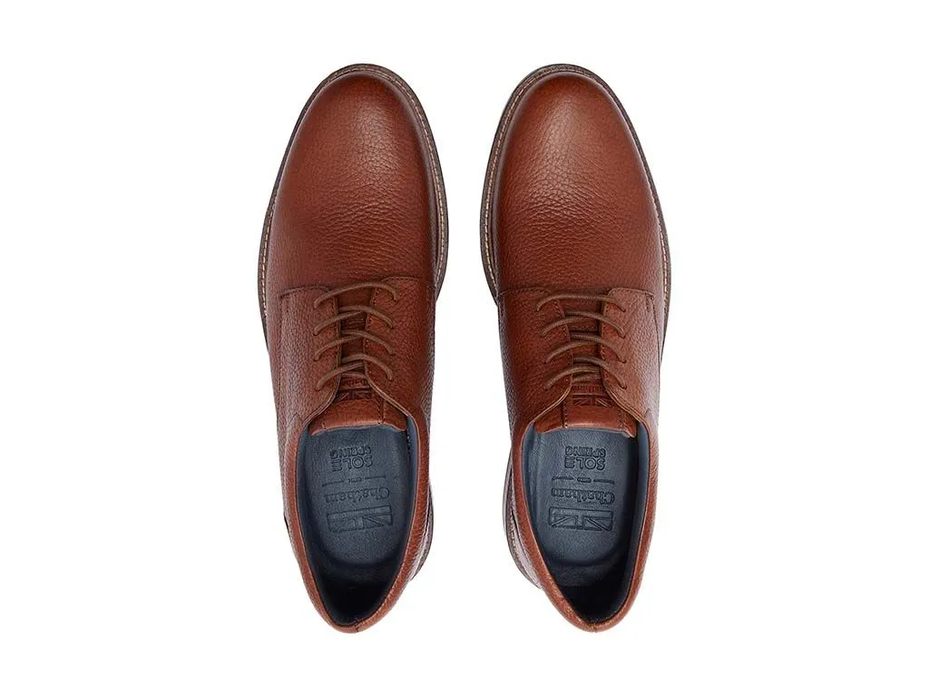 CHATHAM Mens Wentworth Tumbled Leather Derby Shoes - Dark Tan