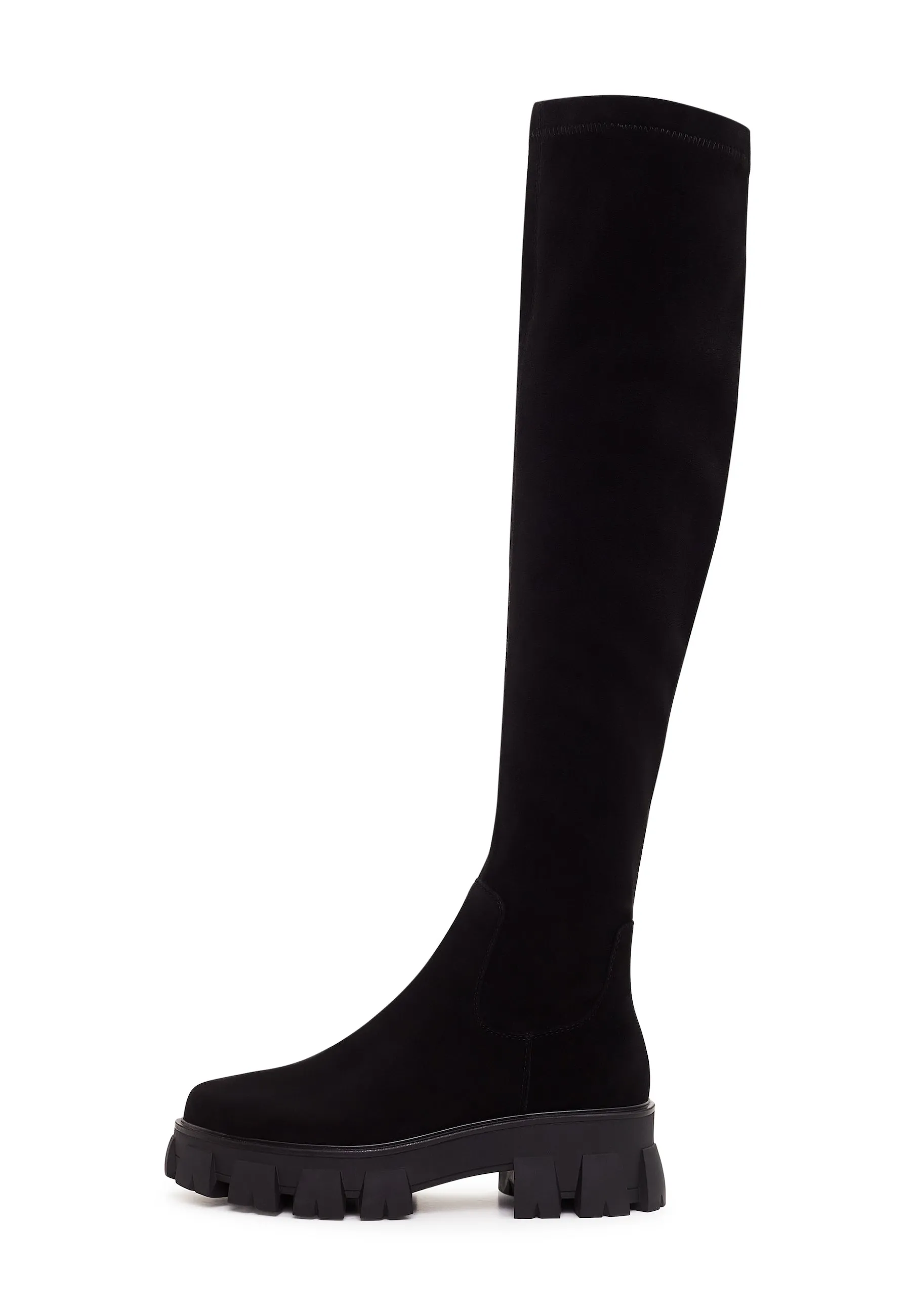 Chunky Sole Knee High Boots Karlie - Black Suede