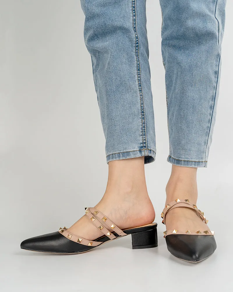 (Clean Up - US 9) Rivet Double Cross Strap Mules