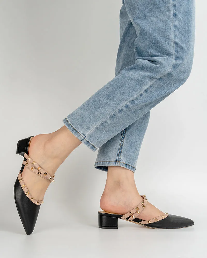 (Clean Up - US 9) Rivet Double Cross Strap Mules