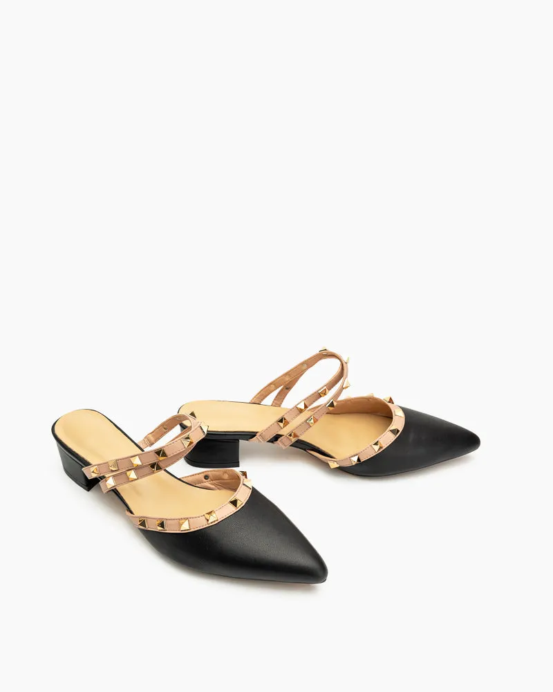 (Clean Up - US 9) Rivet Double Cross Strap Mules