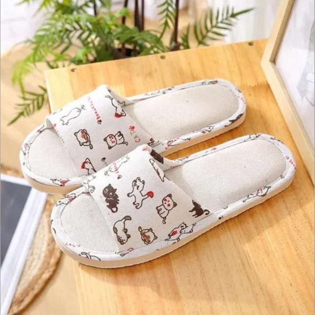 Comfortable Flat Shoes Linen Linen Slippers