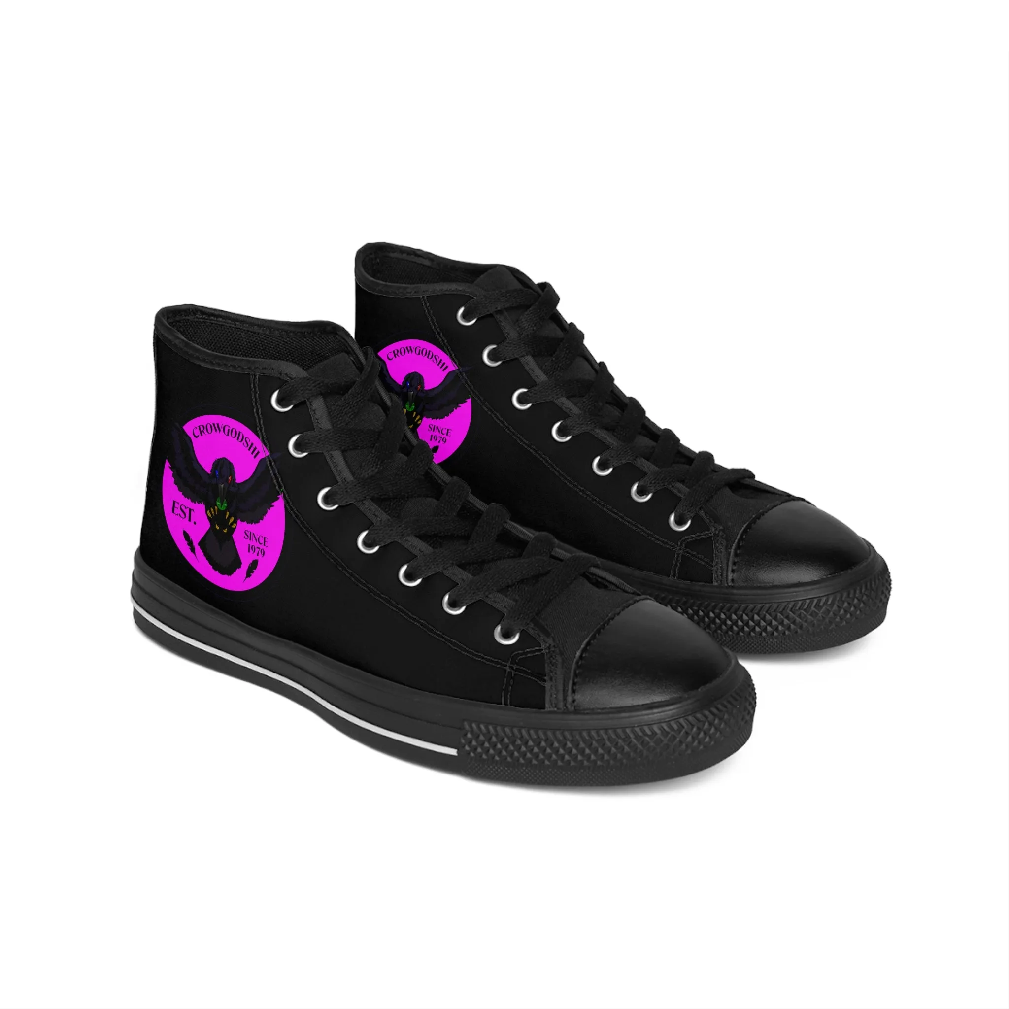 Crowgodshi 2nd Gen. High-Tops, Black on Black w/ PINK LOGO