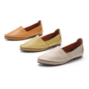 Designer Genuine Leather Slip-on For Women Handmade Pointed Toe Flats in Green/Brown/Beige