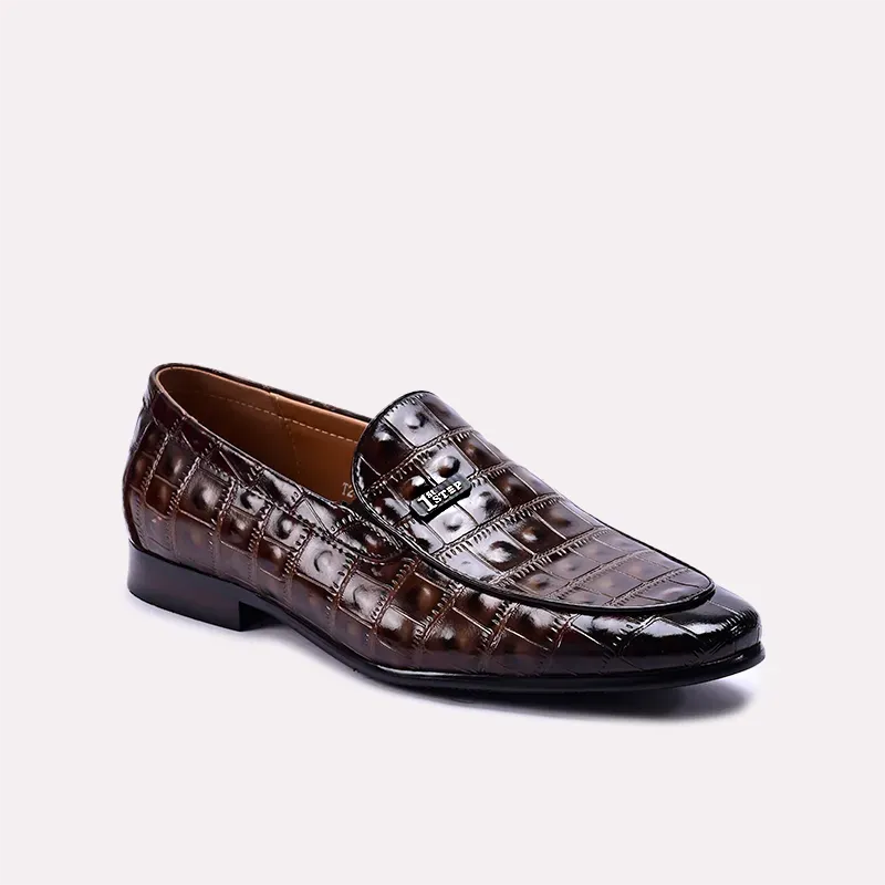 Dominic Dark Brown Crocodile Formal Loafers 0111064