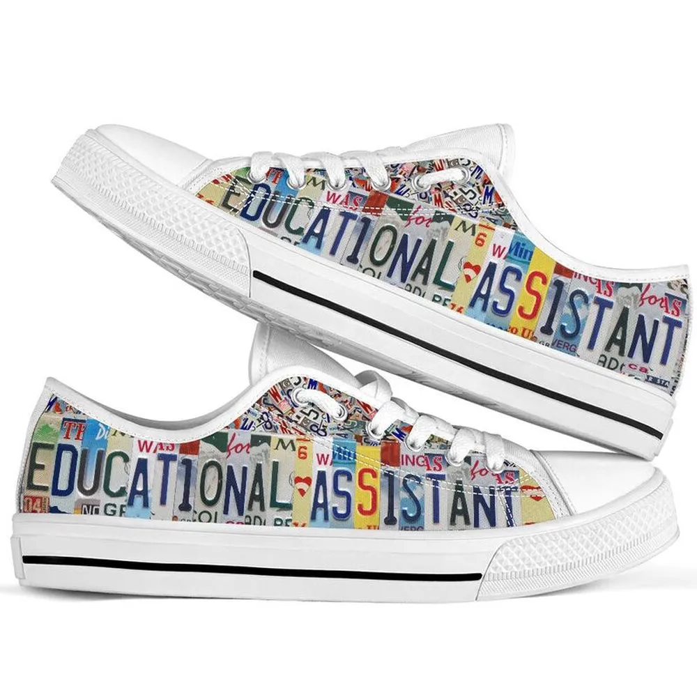 Educational Assistant License Plates Low Top Shoes, Teacher Shoes, Low Top Sneakers