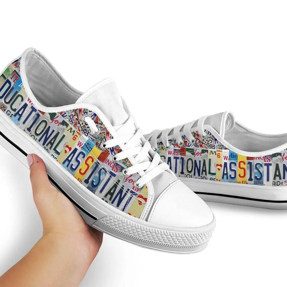 Educational Assistant License Plates Low Top Shoes, Teacher Shoes, Low Top Sneakers