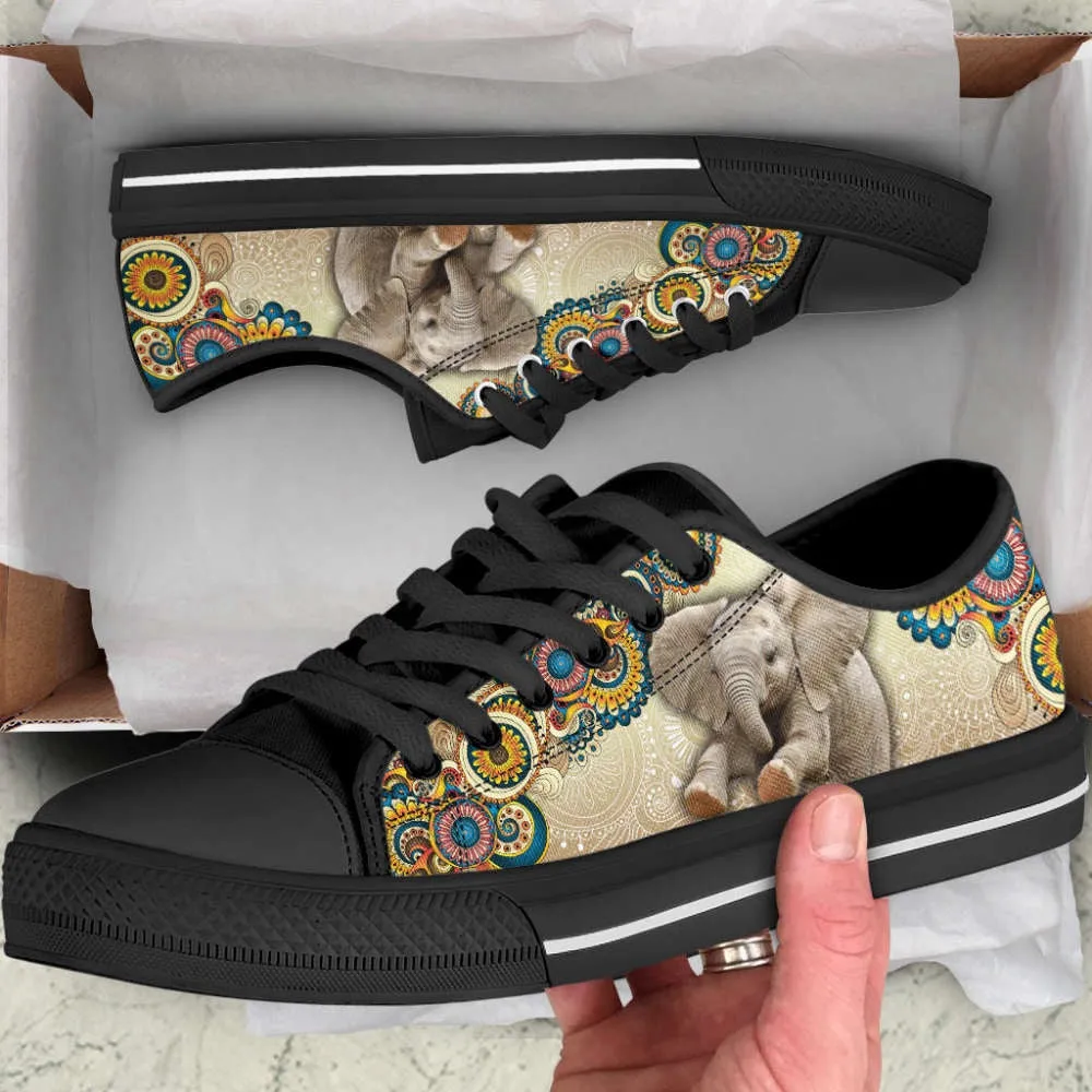 Ethnic Floral Elephant Canvas Print Low Top Shoes, Animal Print Canvas Shoes, Print On Canvas Shoes