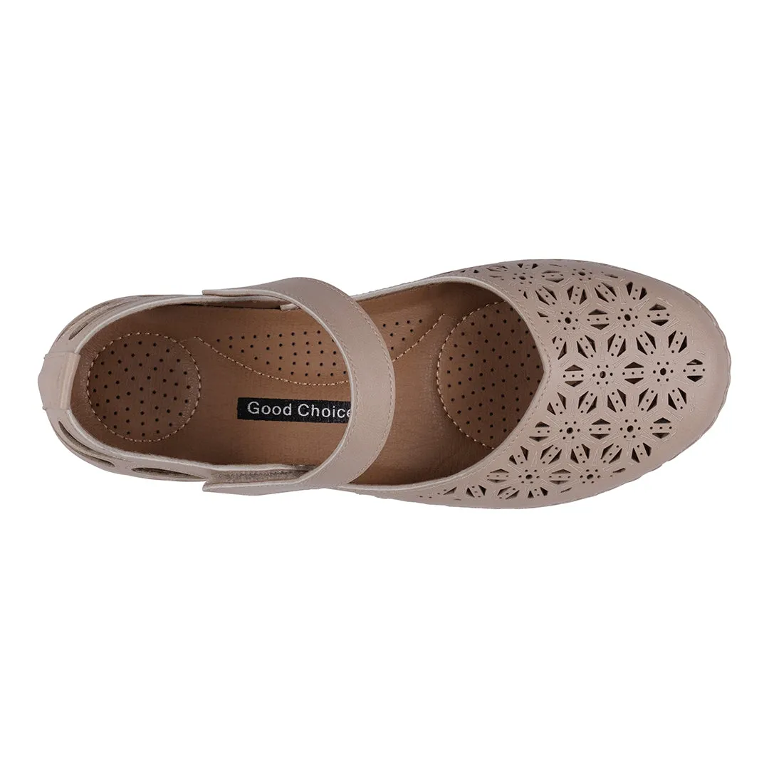 Faryn Natural Close Toe Velcro Flats