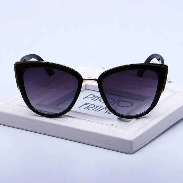 Fashion Cat Eye  Vintage Gradient Glasses UV400 Sunglasses for Ladies(Black)