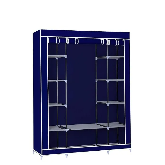 Generic Fabric Canvas Wardrobe Organizers Clothes Rail Shelves Storage Closet Triple (Blue), 63-64-65-66A