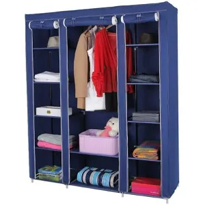 Generic Fabric Canvas Wardrobe Organizers Clothes Rail Shelves Storage Closet Triple (Blue), 63-64-65-66A