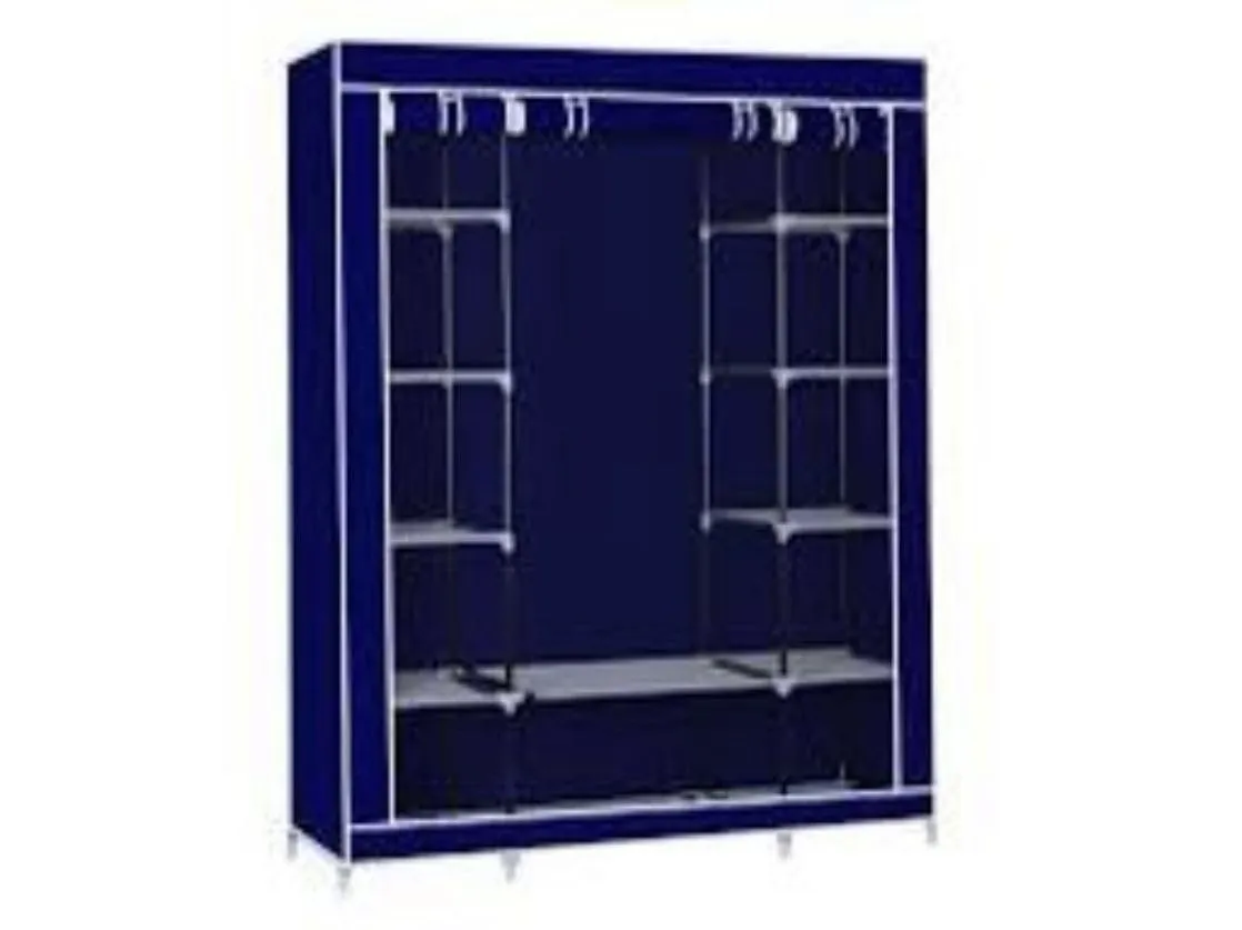 Generic Fabric Canvas Wardrobe Organizers Clothes Rail Shelves Storage Closet Triple (Blue), 63-64-65-66A