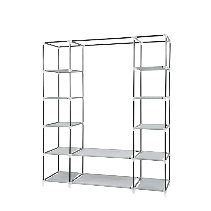 Generic Fabric Canvas Wardrobe Organizers Clothes Rail Shelves Storage Closet Triple (Blue), 63-64-65-66A