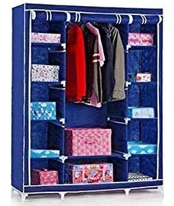 Generic Fabric Canvas Wardrobe Organizers Clothes Rail Shelves Storage Closet Triple (Blue), 63-64-65-66A