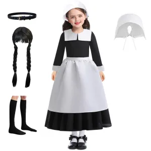 Girls' collar long sleeved casual dress 2024 new stage performance maid costume Simple Vintage Long Dress