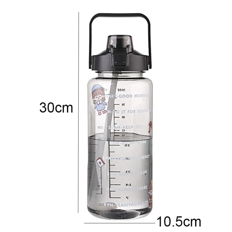 GYBL4503 2000ml Large-capacity Outdoor Sports Water Bottle with Straw, Spec: Black Stickers