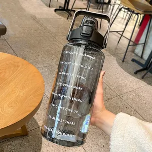 GYBL4503 2000ml Large-capacity Outdoor Sports Water Bottle with Straw, Spec: Black Stickers