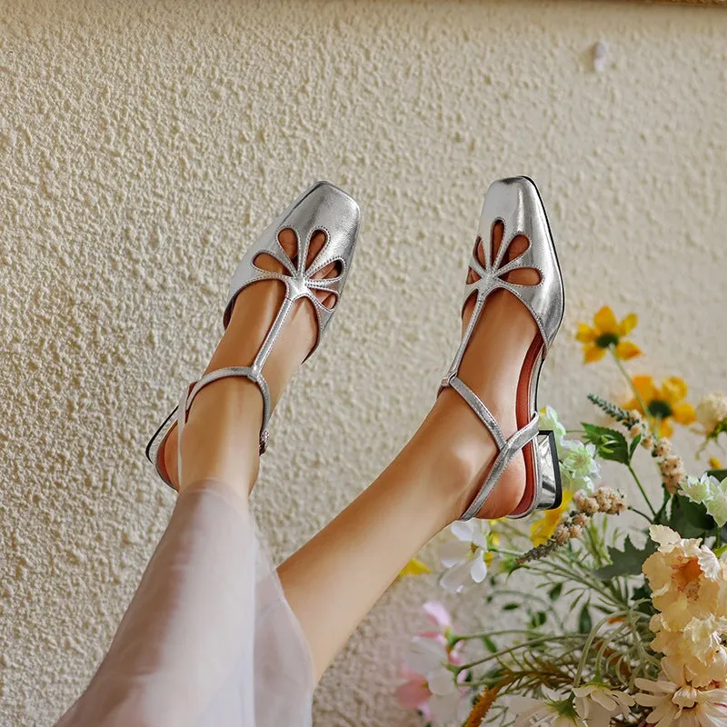 Handmade Sandals Mary Jane Flats T Strap Detail in Red/Beige/Silver