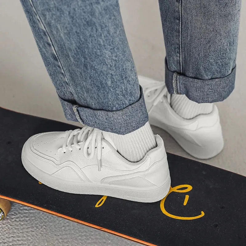 Hnzxzm Classic Men's White Sneakers Comfortable Low-cut Man Sneakers Flat Lace-up Skateboarding Shoes Men Casual Trainers Basket