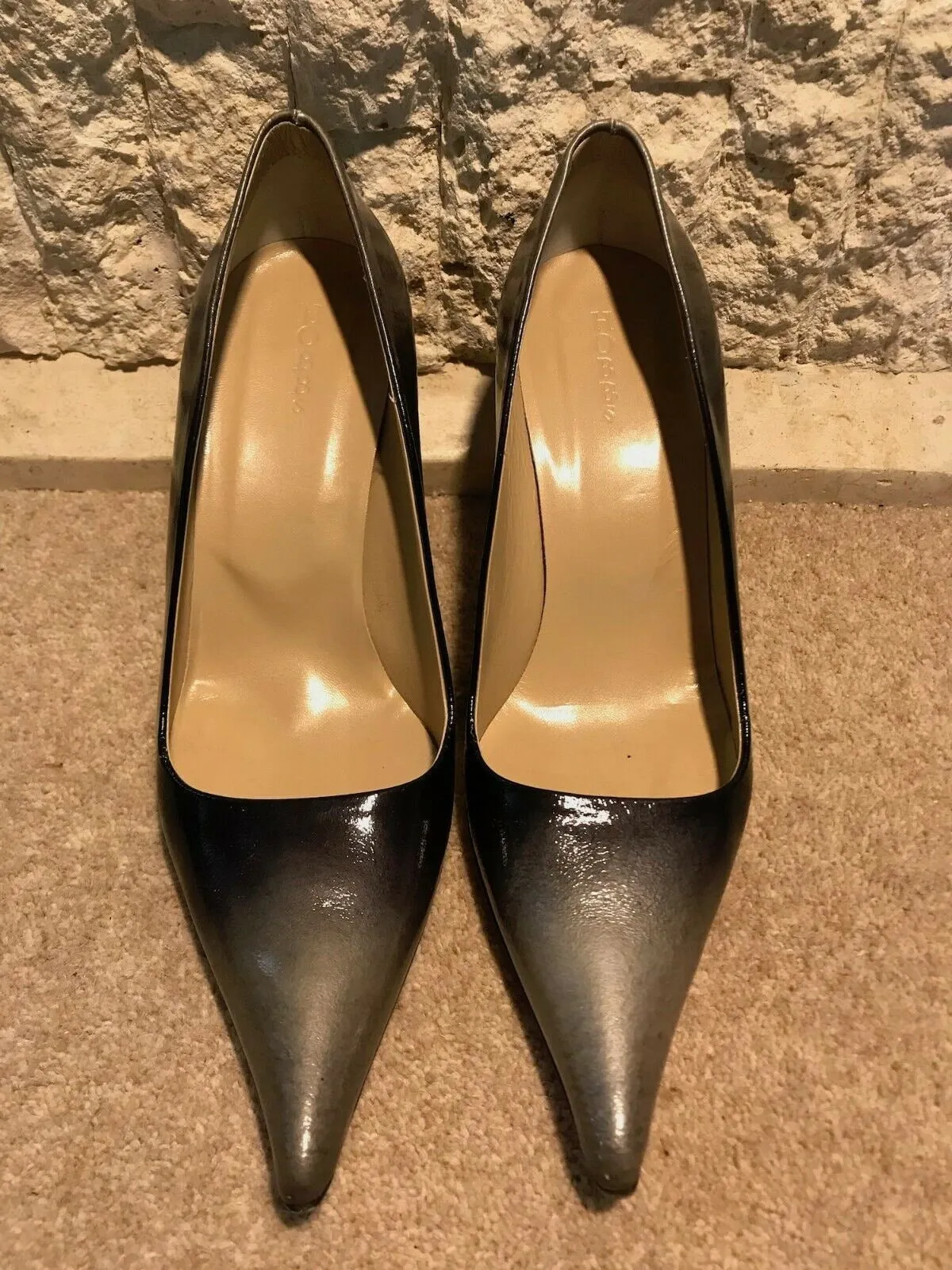 Hobbs Suzi Black Grey Patent Leather Shoes UK 7 US 9.5 EU 41