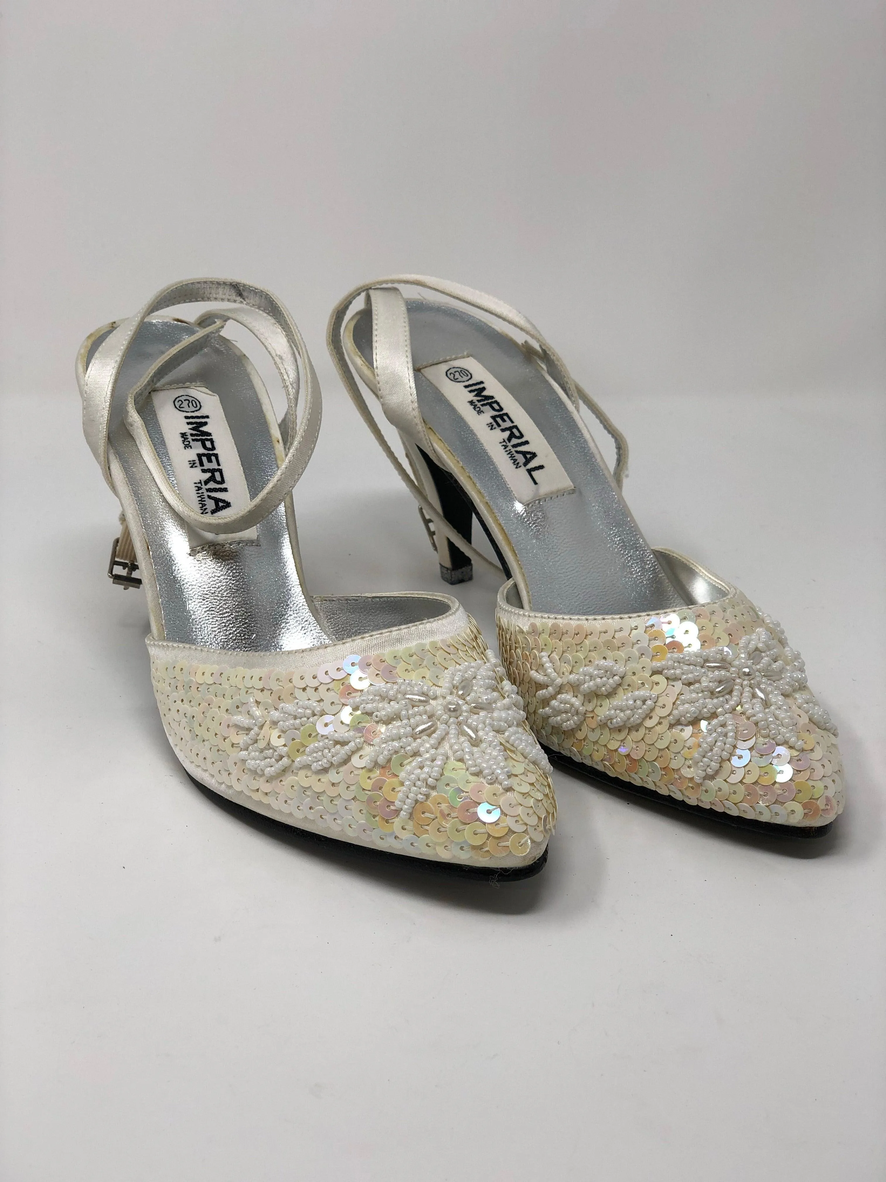 Imperial Sequinned and Beaded Ankle Strap Heel Size 7 (UK 3.5/4)