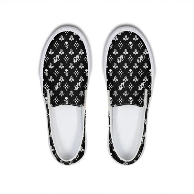 JPMonogram White on Black | slip-on canvas shoes